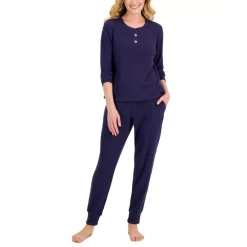 New ⭐ Charter Club 👩 Women's Long Sleeve Soft Knit Pajama Set, Created For Macy's Medieval Blue Crescent Moon 😍
