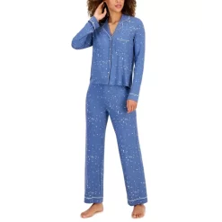 Flash Sale ✔️ Jenni 👩 Women's Notch-Collar Pajama Set, Created For Macy's Splatter Moonlight Blue 😀 -Family Pajamas Store unnamed file 254