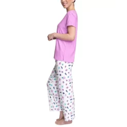 Discount 👏 Hanes Super Soft Knit Short-Sleeve Top And Open-Leg Pajama Pants Set Purple Seashell ⌛ -Family Pajamas Store unnamed file 275