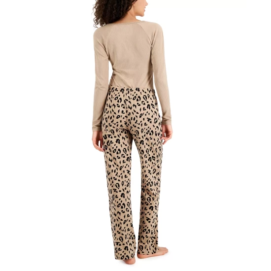 New 🔥 Jenni 👩 Women's Printed Wide-Leg Pajama Pants, Created For Macy's Taupe Spacedye Leopard 🥰 6 New 🔥 Jenni 👩 Women's Printed Wide-Leg Pajama Pants, Created For Macy's Taupe Spacedye Leopard 🥰 - Image 6