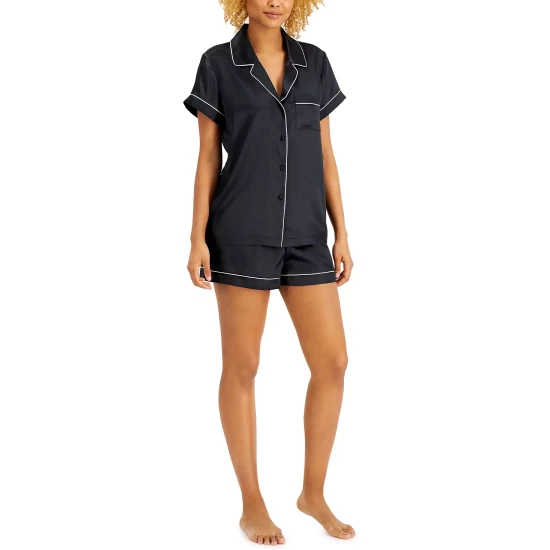 New ๐ INC International Concepts Satin Notch-Collar Shorts Pajamas Set Uniform Blue ๐ 2 New ๐ INC International Concepts Satin Notch-Collar Shorts Pajamas Set Uniform Blue ๐ - Image 2