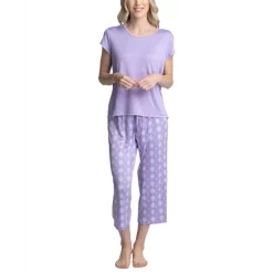 Promo ✨ Muk Luks 👩 Women's Super Soft 2-Pc. T-Shirt & Capri Pajama Set Purple Diamonds 👍 -Family Pajamas Store unnamed file 320
