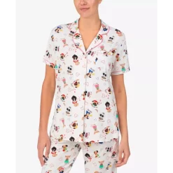 Promo 👍 Cuddl Duds Printed Short Sleeve Notch-Collar Cropped Pajama Set Navy Novel ⭐ -Family Pajamas Store unnamed file 342