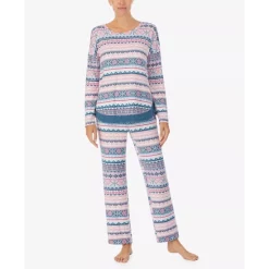 New 😀 Ellen Tracy 👩 Women's Long Sleeve Crew Neck Pajama Set Pink, Blue Fairisle ⭐ -Family Pajamas Store unnamed file 440