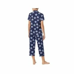 Promo 👍 Cuddl Duds Printed Short Sleeve Notch-Collar Cropped Pajama Set Navy Novel ⭐ -Family Pajamas Store unnamed file 480