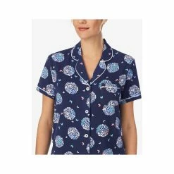 Promo 👍 Cuddl Duds Printed Short Sleeve Notch-Collar Cropped Pajama Set Navy Novel ⭐ -Family Pajamas Store unnamed file 481