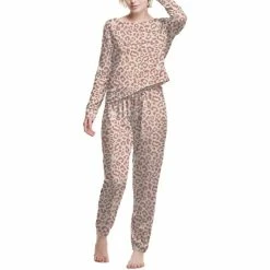 Promo 🎁 Champion Long-Sleeve Top & Jogger Pants Pajama Set Animal Print Pink Beige 👏