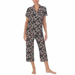 Top 10 🥰 Cuddl Duds Short Sleeve Notch-Collar Cropped Pajama Set Daisy Print ❤️