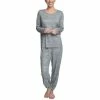 Outlet ✔️ Hanes 👩 Women's Relaxed Butter-Knit Henley Pajama Set Heather Grey 🥰