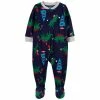 Best Sale ❤️ Carter's Toddler Boys One-Piece 🔔 Christmas Dinosaur Fleece Footie Pajama Blue 🧨