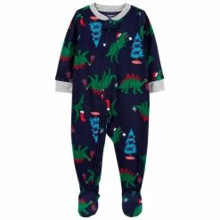Best Sale ❤️ Carter's Toddler Boys One-Piece 🔔 Christmas Dinosaur Fleece Footie Pajama Blue 🧨