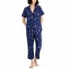 Best deal 😉 Charter Club 👩 Women's Notch-Collar & Cropped Pajama Pants Set Medieval Blue Floral 😀