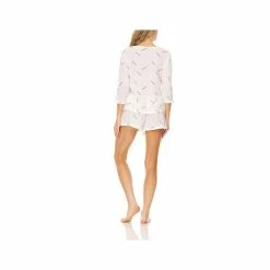 Best Pirce ❤️ Laundry By Shelli Segal 👩 Women's Waffle Knit Three Quarter Sleeve Top Matching Shorts Loungewear Set Ivory Mult ⌛ -Family Pajamas Store unnamed file 656