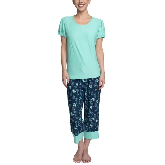 Wholesale โ๏ธ Hanes ๐ฉ Women's Short Sleeve T-Shirt & Cropped Pants Pajama Set Blue Belle Print ๐ฅ 4 Wholesale โ๏ธ Hanes ๐ฉ Women's Short Sleeve T-Shirt & Cropped Pants Pajama Set Blue Belle Print ๐ฅ - Image 4
