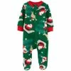 Best Sale 👏 Carter's Baby Boys 🎁 Christmas Zip-Up Fleece Sleep And Play Green 👍