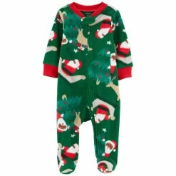 Best Sale 👏 Carter's Baby Boys 🎁 Christmas Zip-Up Fleece Sleep And Play Green 👍