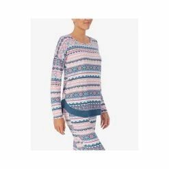New 😀 Ellen Tracy 👩 Women's Long Sleeve Crew Neck Pajama Set Pink, Blue Fairisle ⭐ -Family Pajamas Store unnamed file 698