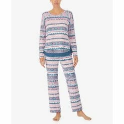 New 😀 Ellen Tracy 👩 Women's Long Sleeve Crew Neck Pajama Set Pink, Blue Fairisle ⭐ -Family Pajamas Store unnamed file 699