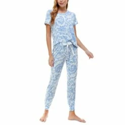 Coupon 👍 Roudelain Printed Short Sleeve Top & Jogger Pajama Set Banshee Tie Dye 🤩